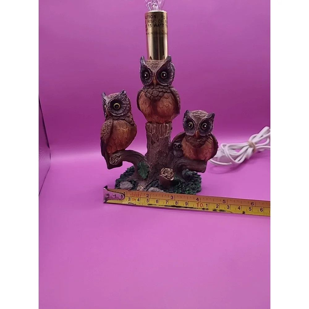 Vintage Mid Century 1970's 3 Owls on‎ Tree Branch Table Lamp Works